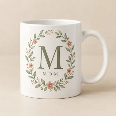Mom Garden Initial Personalized Mug — main illustrative mockup
